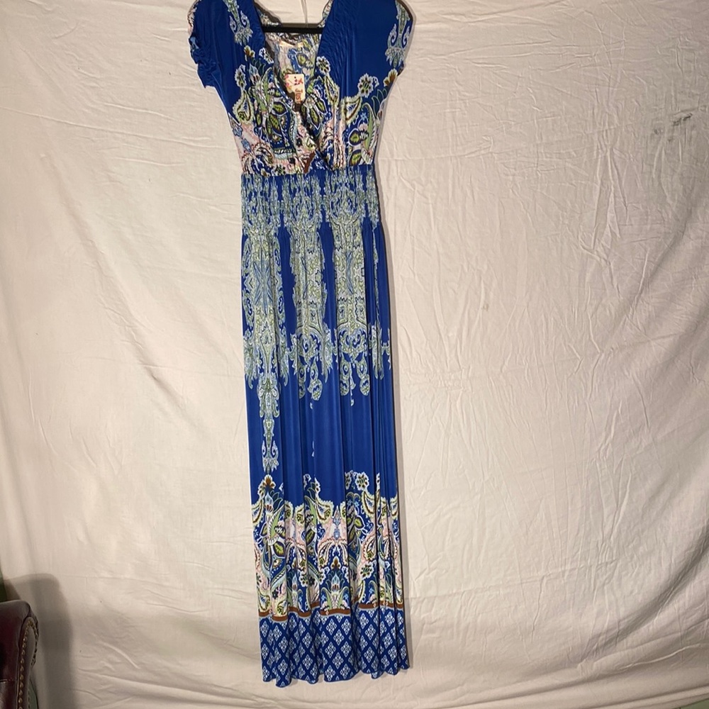 Just Funky Boho style Maxi Dress Blue Green and White in Size S
